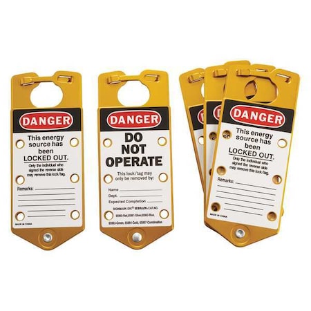 Brady 65964 - Labeled Lockout Hasp, Gold, Aluminum, 6 Max. No. of Padlocks, 5/16 in Max. Shackle Dia.