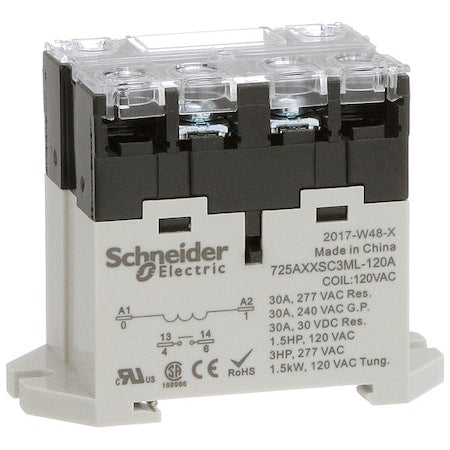 Schneider Electric 725AXXSC3ML-120A - DIN Rail & Top Flange, Enclosed Power Relay, 30 A, 4 Pins, Screw