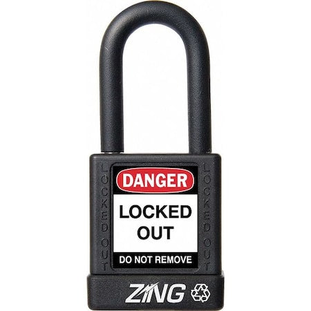 Zing 7037 - Lockout Padlock, Keyed Alike, Aluminum, Black, 1 1/2 in Shackle Height, 1 1/2 in Body Width
