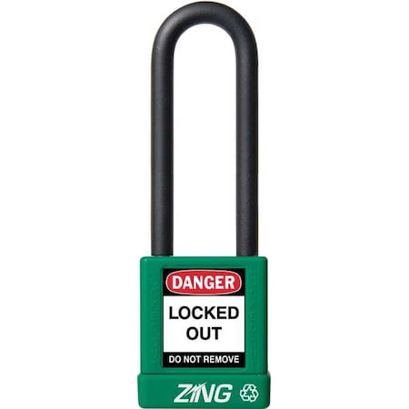 Zing 7051 - Lockout Padlock, Keyed Alike, Aluminum, Green, 3 in Shackle Height, 1 1/2 in Body Width