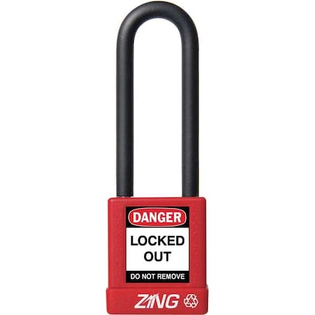 Zing 7046 - Lockout Padlock, Keyed Different, Aluminum, Red, 3 in Shackle Height, 1 1/2 in Body Width