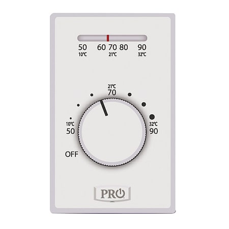 Pro1 Iaq T501ML4 - Line Voltage Mechanical Thermostat, Heat Only,50 to 90 F, Exposed Dial,120/277 V AC,Hardwired,2 Pole