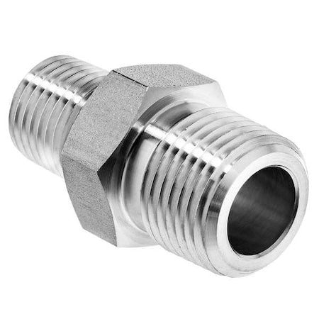 ZUSA-PF-7828 - Reducing Hex Nipple, 304 Stainless Steel, 1/4 in x 1/8 in, Male NPT x Male NPT, 7,500 psi