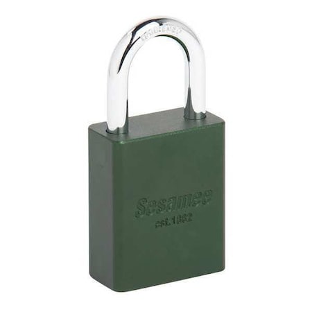 Sesamee 90215 - Alum Safety Lockout Padlock,KD,Green, Keyed Different, Aluminum, Green, 1" Shackle Height