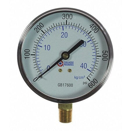 Coilhose Pneumatics GB17600 - Chrome Dial Gauge 1/4" Bottom Mount 0-600 PSI 3-1/2"
