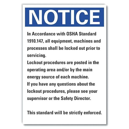 Lyle LCU5-0308-ED_7x10 - Notice Sign, 10 in Height, 7 in Width, Non-PVC Polymer, Horizontal Rectangle, English