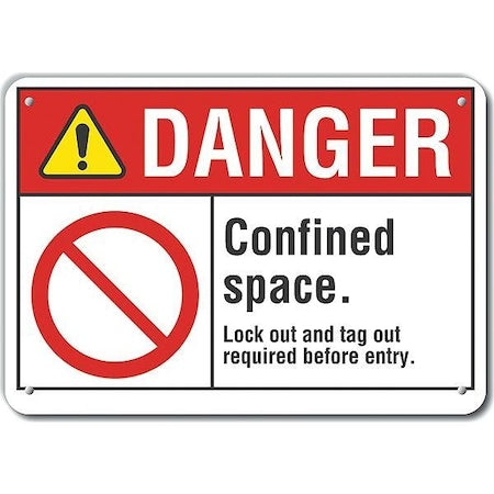 Lyle LCU4-0118-RA_14X10 - Reflective Confined Space Danger Sign, 10 in H x 14 in W, Aluminum, Horizontal Rectangle