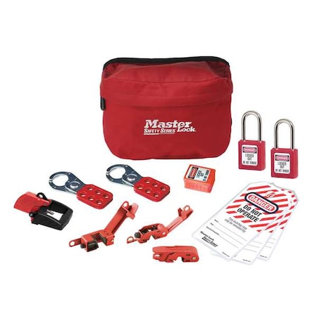 Master Lock S1010E410KA - Electrical Lockout Tagout Kit, Keyed Alike, 12 Components, Portable, Cloth Case, Red
