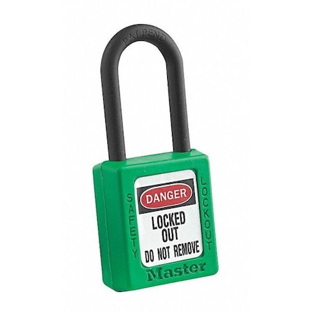 Master Lock 406KAGRN 4XX0003 - Lockout Padlock, Keyed Alike, Thermoplastic, Green, 1 1/2 in Shackle Height, 1 1/2 in Body Width
