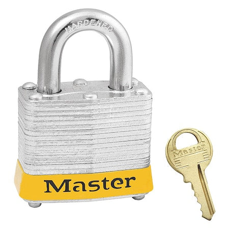 Master Lock 3KAYLW-0873 - Lockout Padlock, Keyed Alike, Steel, Yellow, 3/4 in Shackle Height, 1 9/16 in Body Width