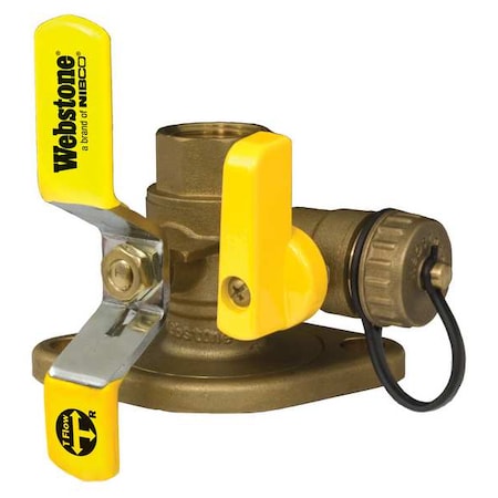 Webstone 41415HV - 1-1/4" Flanged 3-Way Brass Rotating Ball Valve w/Drain