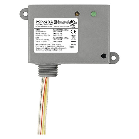Functional Devices-Rib PSP24DA - Enclosed Linear DC Power Supply, 24 V AC, 1.5 to 28 V DC, 116 m A, 125 m A, 300 m A