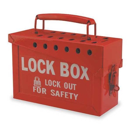Brady 65699 - Lockout Tagout Portable Group Lock Box, Steel, Hinged, 13 Padlocks, 6 in x 8.9 in x 3.5 in, Red