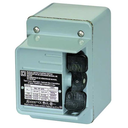 Square D 2510KW1H - Manual Motor Switch, 30 A, 2 P, 1 Phase, Toggle, Type K, Class 2510 Series, NEMA 4