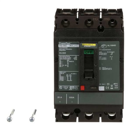 Square D HGL36020 - Molded Case Circuit Breaker, POWERPACT H Series, 20 A, 3 Pole, 600 V AC, 65k A at 240 V AC