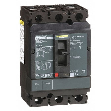 Square D HDL36125 - Molded Case Circuit Breaker, POWERPACT H Series, 125 A, 3 Pole, 600 V AC, 25k A at 240 V AC