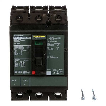 Square D HGL36090 - Molded Case Circuit Breaker, POWERPACT H Series, 90 A, 3 Pole, 600 V AC, 65k A at 240 V AC