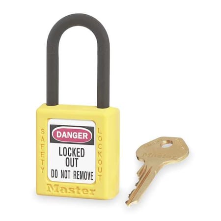 Master Lock 406YLW - Lockout Padlock, Keyed Different, Thermoplastic, Yellow, 1 1/2 in Shackle Height