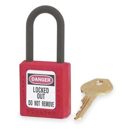 Master Lock 406RED - Lockout Padlock, Keyed Different, Thermoplastic, 1 1/2 in Shackle, Polypropylene, English, Red