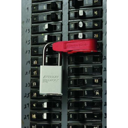 Master Lock 493B - Grip Tight Circuit Breaker Lockout, Standard Single and Double Toggles, Clamp-On, Red