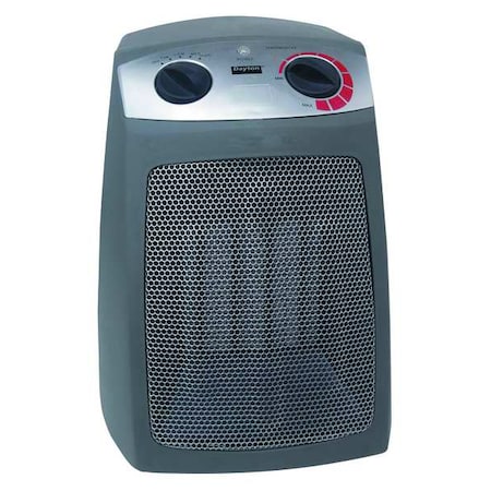 Dayton 1VNW9 - Portable Electric Heater, 120 V AC, 650 W/1000 W/1500 W, 3 Settings, Non-Oscillating, Gtey