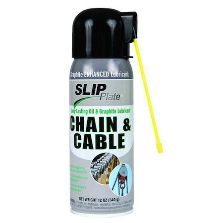 Slip Plate CHAINCABLE-6CS - General Purpose Lubricant, 12 oz, Aerosol Spray Can, Mineral Oil Base, 100 Degrees F Max Op Temp, Black, SLIP Plate Series