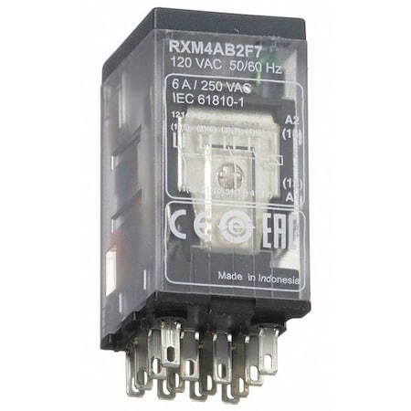 Schneider Electric RXM4AB2F7 - Plug-In, General Purpose Relay, Square, 6 A, 14 Pins, Quick Connect