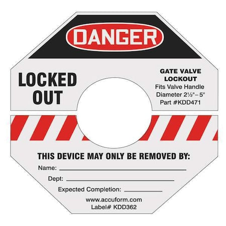 Accuform KDD364RD - Gate Valve Lockout Label,5 In. H,5 In. W, KDD364 RD