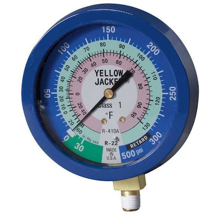 Yellow Jacket 49516 - Gauge,3 1/8 In Dia,Low Side,Blue,350 psi