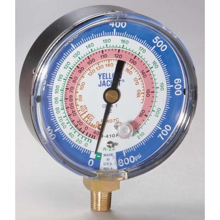 Yellow Jacket 49134 - Gauge,3 1/8 In Dia,Low Side,Blue,800 psi