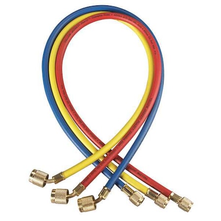 Yellow Jacket 22985 - Manifold Hose Set, Low Loss, Connection Size 1/4 in Female, 45 Deg Angle, Number of Hoses 3, 60 in L