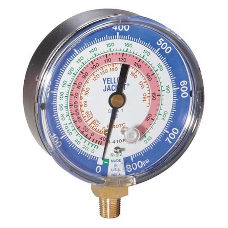 Yellow Jacket 49142 - Gauge,3-1/8 In Dia,Low Side,Blue,800 psi