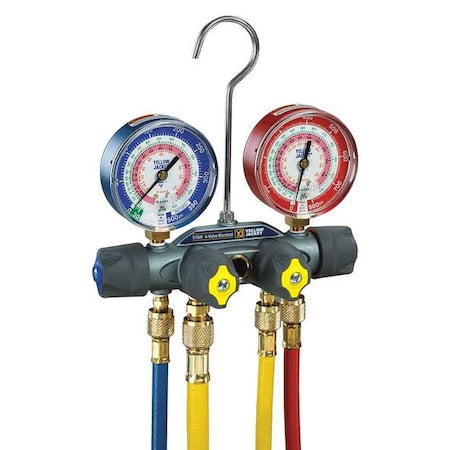 Yellow Jacket 49967 - Mechanical Manifold Gauge Set, 4 Valve, 4 Hoses, Vacuum Port Size 3/8 in