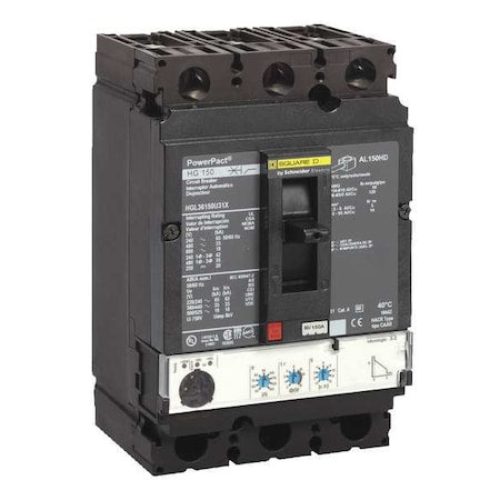 Square D HGL36100U33X - Molded Case Circuit Breaker, POWERPACT H Series, 100 A, 3 Pole, 600 V AC, 65k A at 240 V AC