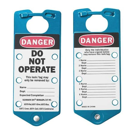 Brady 65972 - Lockout Hasp, Blue, Aluminum, 6 Max. No. of Padlocks, 5/16 in Max. Shackle Dia.