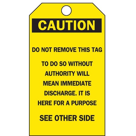Brady 65348 - Caution Tag, Lockout Tagout, Polyester, 5 3/4 in H x 3 in W, Black on Yellow, Rectangle, 25 PK