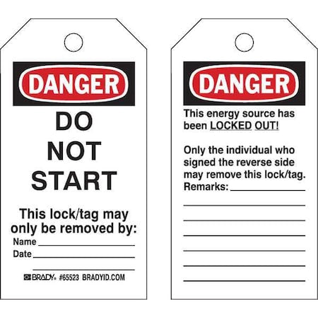 Brady 65523 - Danger Tag, Polyester, 5 1/2 in H x 3 in W, Black/Red on White, Rectangle, 25 PK