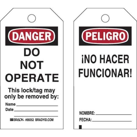 Brady 66052 - Danger Tag, Polyester, 5 3/4 in H x 3 in W, Black/Red on White, Rectangle, 25 PK