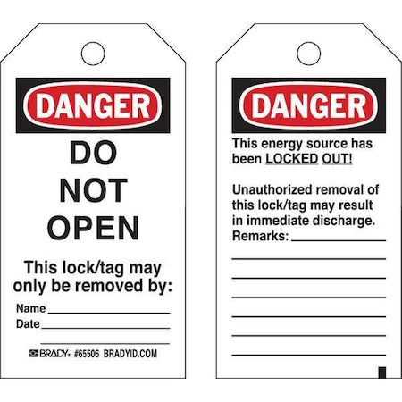 Brady 65506 - Danger Tag, Polyester, 5 1/2 in H x 3 in W, Black/Red on White, 25 PK
