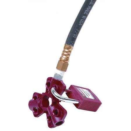 Brady 65645 - Pneumatic Fitting Lockout, Red, Isoplast Polymers, 6 Max. No. of Padlocks, 1/4 in Max. Shackle Dia.