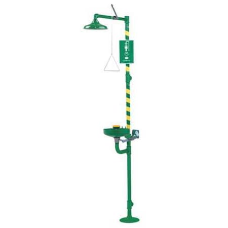 Haws 8320CRP - Shower with Eyewash, Floor Mount, Epoxy-Coated Galvanized Steel Pipe, 93 3/4 in H, Plastic Bowl