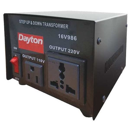 Dayton 16V986 - Step Up/Step Down Voltage Converter, 110 V AC to 220 V AC, 220 V AC to 110 V AC, 500 VA, 50/60 Hz, Metal