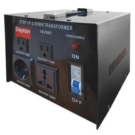 Dayton 16V987 - Step Up/Step Down Voltage Converter, 110 V AC to 220 V AC, 220 V AC to 110 V AC, 1.5k VA, 50/60 Hz