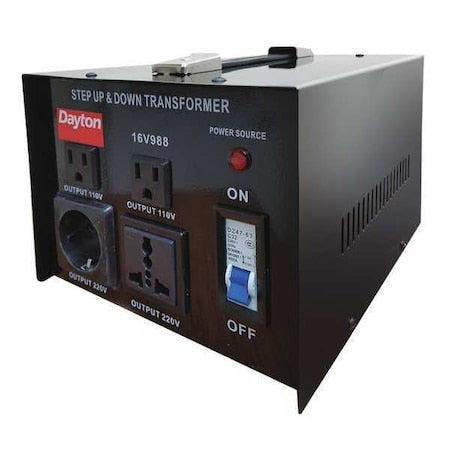 Dayton 16V988 - Step Up/Step Down Voltage Converter, 110 V AC to 220 V AC, 220 V AC to 110 V AC, 3k VA, 50/60 Hz, Metal