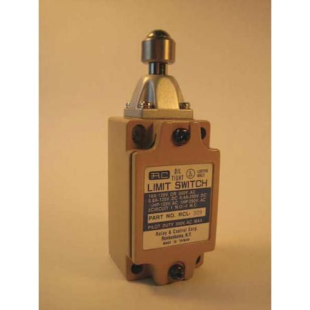 Relay And Control RCL-309 - Limit Switch, Plunger, Push Rod, 1 NC/1 NO, 10 A at 125 V AC, Actuator Location: Top