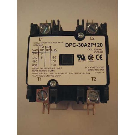 Relay And Control DPC-30A2P120 - 120 VAC Definite Purpose Contactor 2 P 30 A