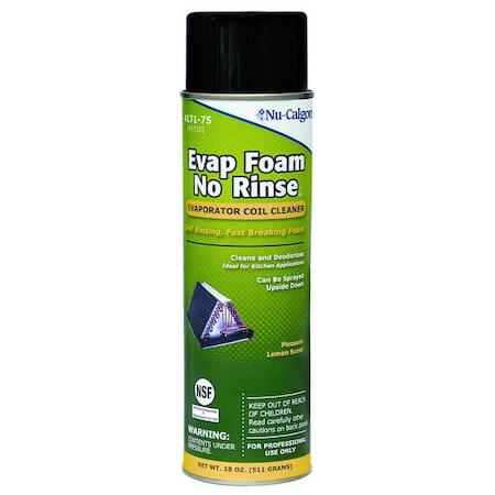 Nu-Calgon 4171-75 - Evaporator Coil Cleaner, Aerosol, Evap Foam, No Rinse, 18 oz, Milky, Lemon Scented