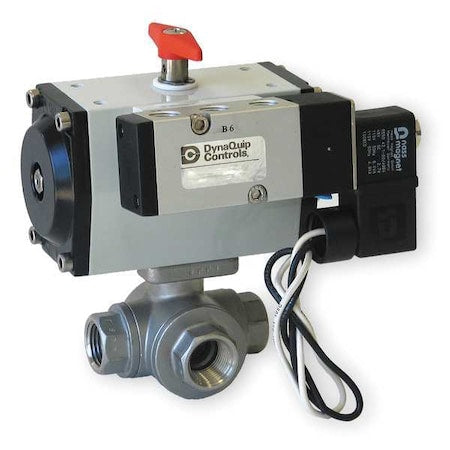 Dynaquip Controls PYSA4AJUSR0489A - 3/4" FNPT Stainless Steel Pneumatic Ball Valve 3-Way