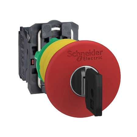 Schneider Electric XB5AS9442 - Emergency stop switching off, Harmony XB5, plastic, red mushroom 40mm, 22mm trigger latching key release, 1 NC