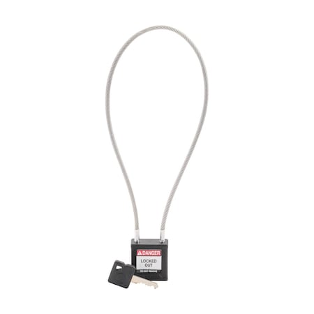 Brady CPPL-BLK-400CB-KD - Velocity 16in Compact Cable Lockout Padlocks Nylon 8in Shackle Clearance KD Black